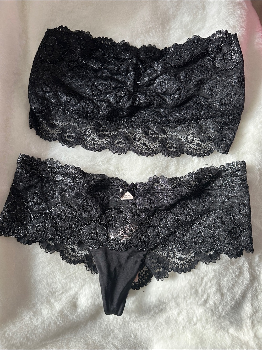 Black Lace Strapless Bandeau Bralette & Cheeky Panty Set